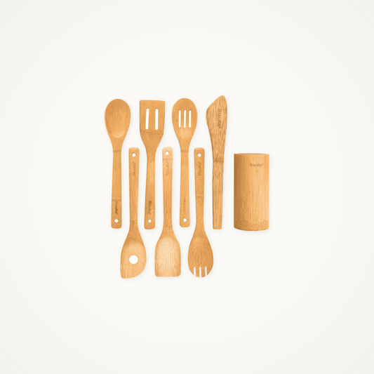 Bamboo Kitchen Utensil Set (8-Piece with Holder)