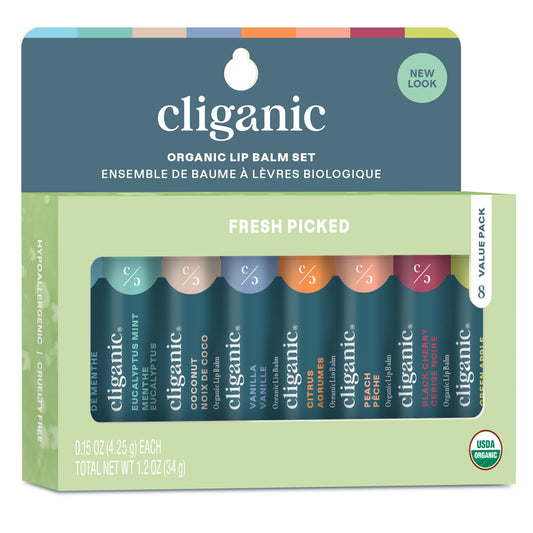 Cliganic Organic Lip Balm Set (Fresh Picked 8 Flavors) - 100% Natural Moisturizer for Cracked & Dry Lips