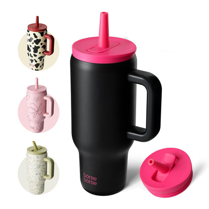 BOTTLE BOTTLE 30 oz Tumbler with Lid and Straw Stainless Steel Travel Mug Tumbler with handle Water Bottle with straw for College Office Gifts for Women Him Her (Black Pink)